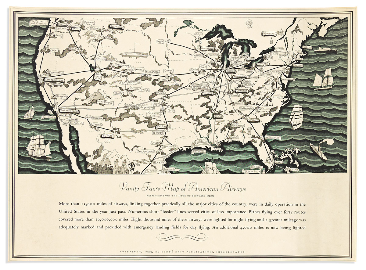 (PICTORIAL MAPS -- AVIATION.) [Robert] McQuinn. Vanity Fairs Map of American Airways.